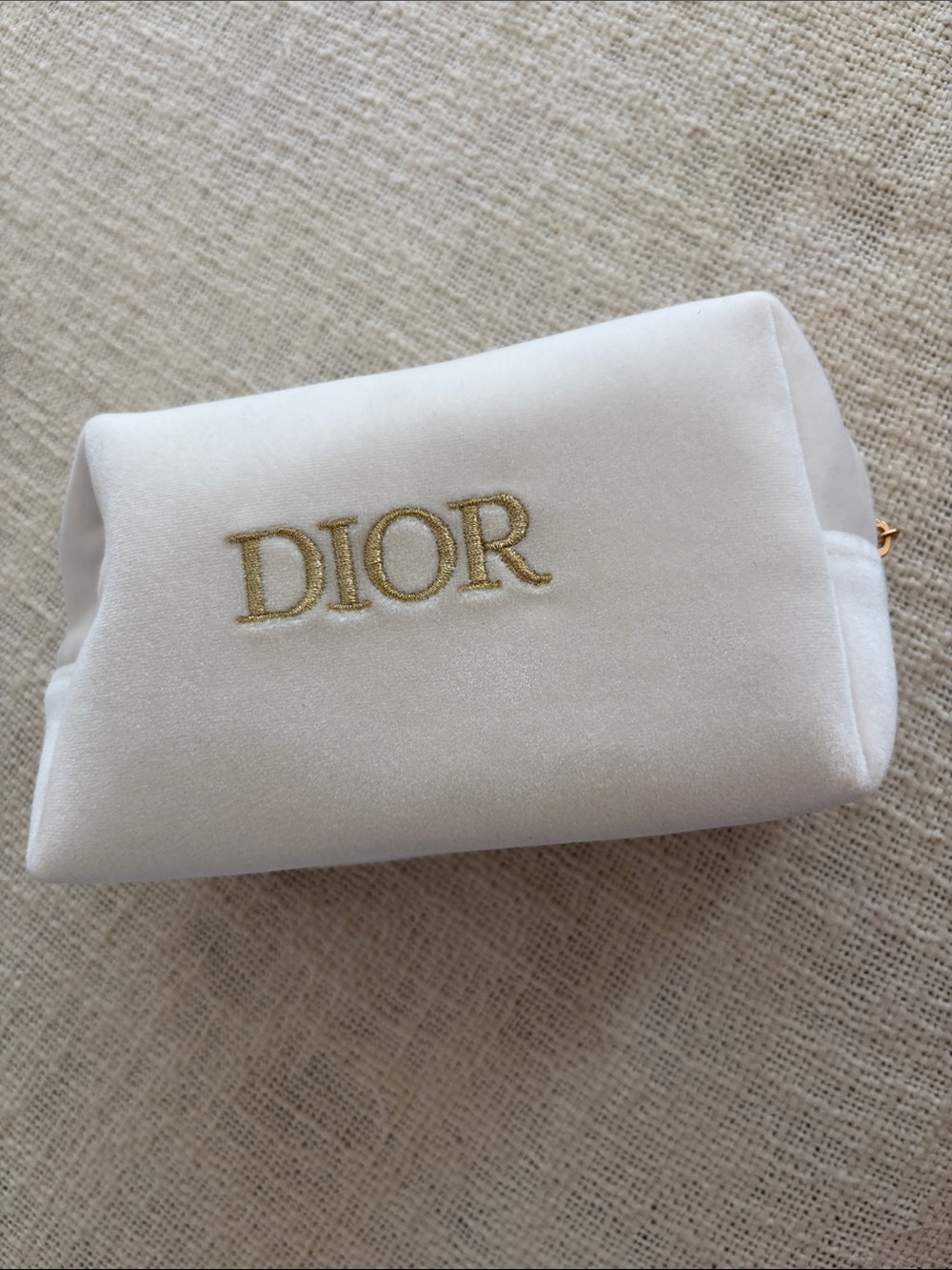 Dior Cream Velvet Cosmetic Pouch with Gold Embroidered Logo